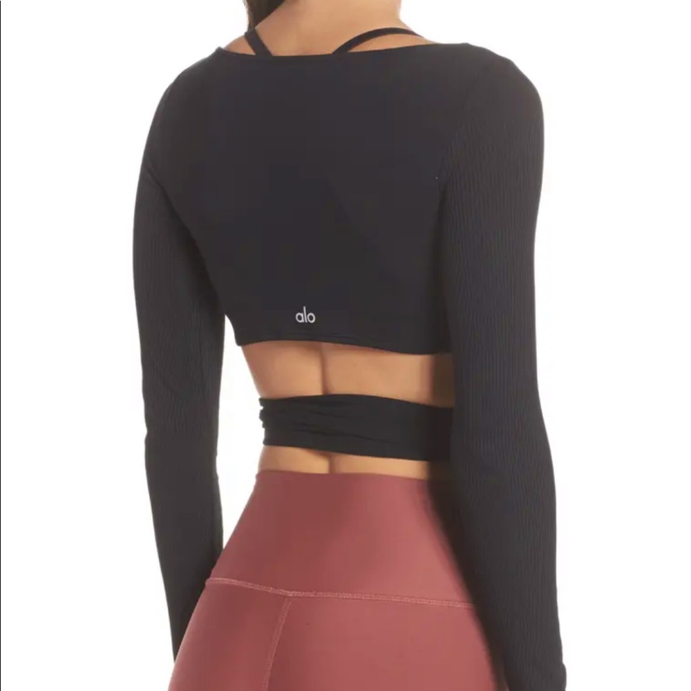 ALO YOGA BARRE LONG SLEEVE TOP - BLACK - SMALL